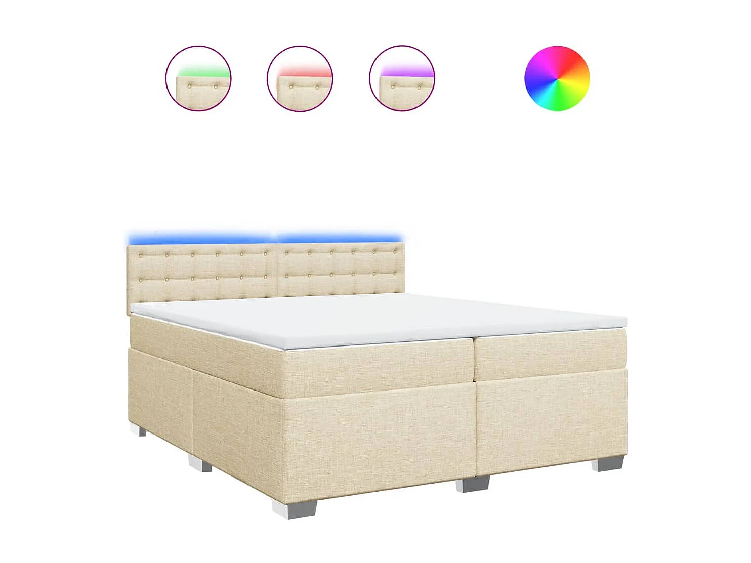 Cama box spring con colchón tela color crema 200x200 cm ES553004