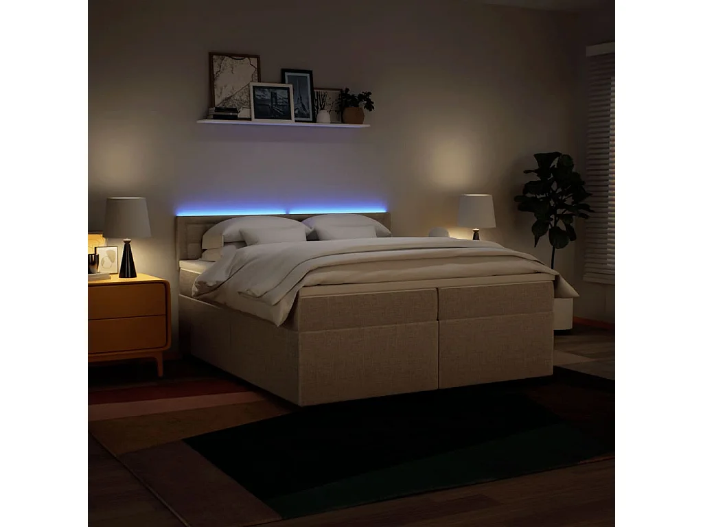 Cama box spring con colchón tela color crema 200x200 cm ES553004