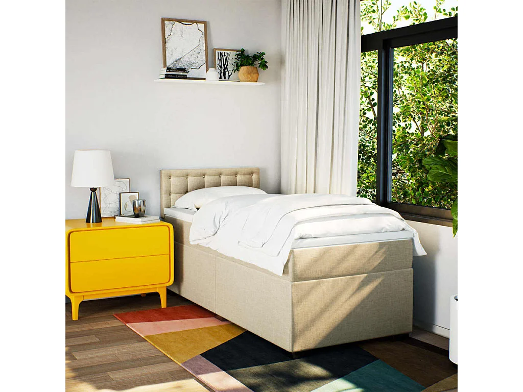 Ensemble complet boxspring + matelas Crème 100x200 cm Tissu FR66747