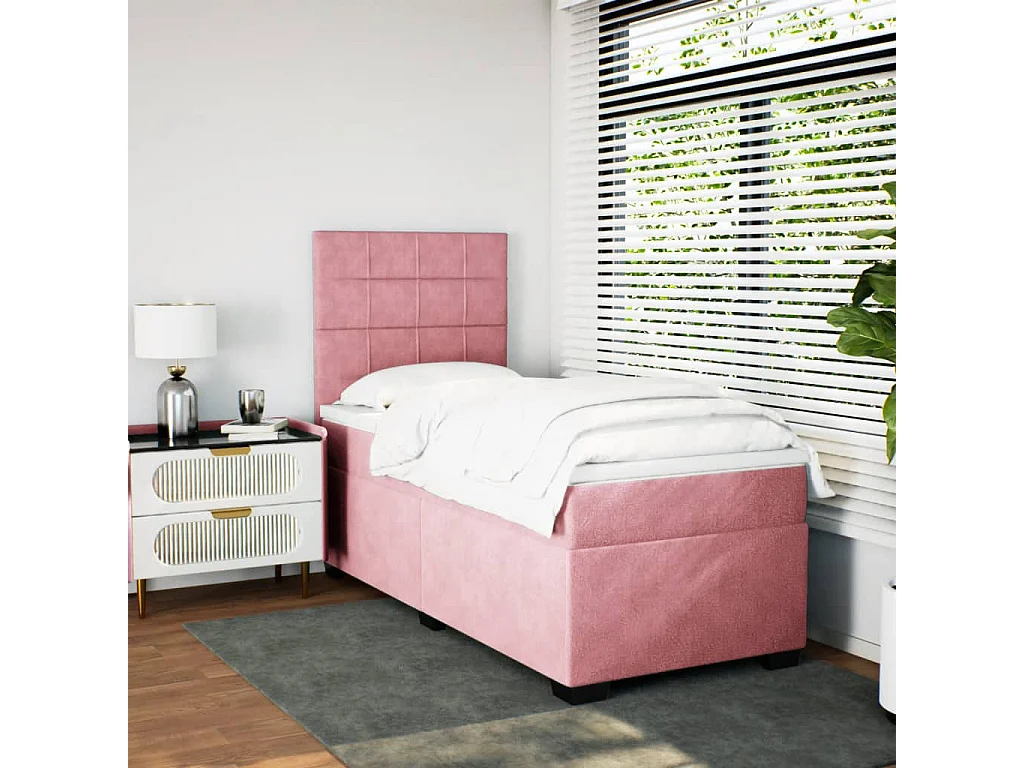 Cama box spring - 80x200 cm com molas/colchão veludo rosa PT712385
