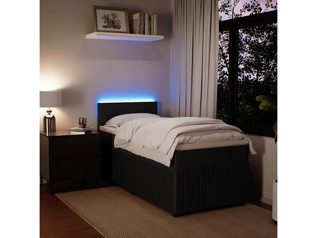 Cama box spring - 80x200 cm com molas/colchão veludo preto PT964631