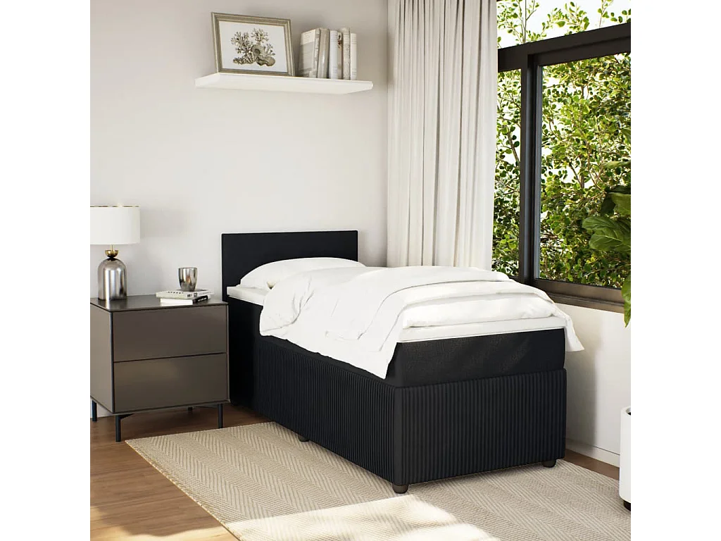 Cama box spring con colchón terciopelo negro 80x200 cm ES361803