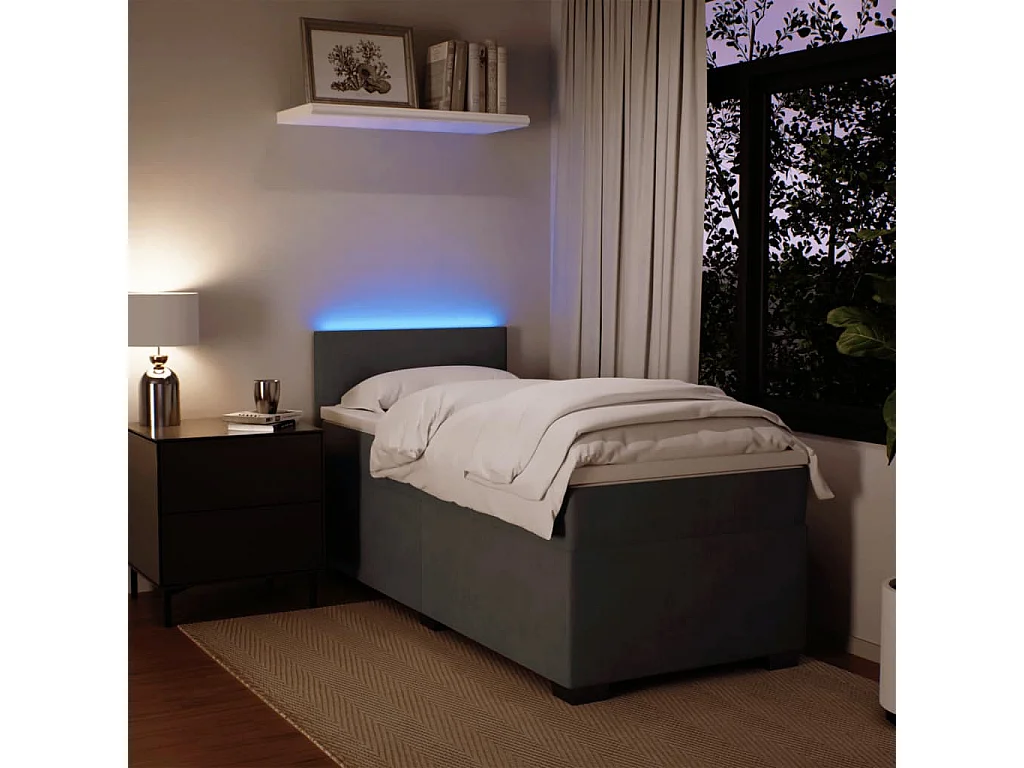 Cama box spring con colchón terciopelo gris oscuro 90x190 cm ES876401