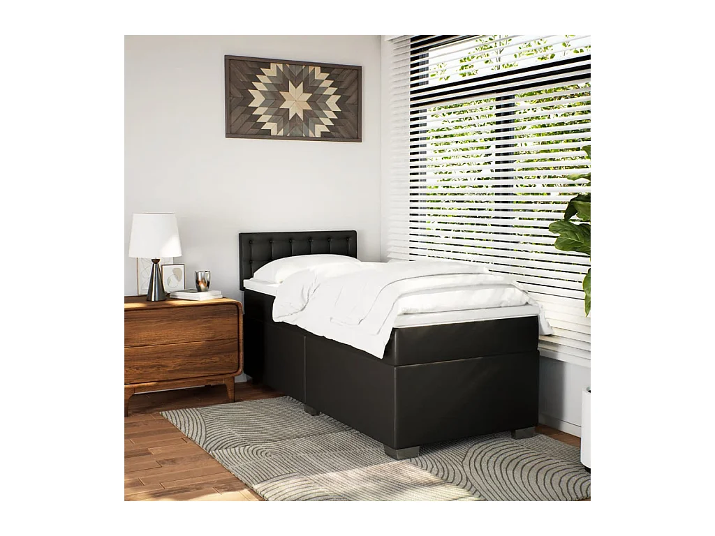 Cama box spring - 80x200 cm com molas/colchão couro artificial preto PT261613