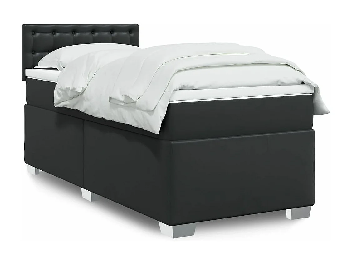 Cama box spring con colchón cuero sintético negro 80x200 cm ES548170