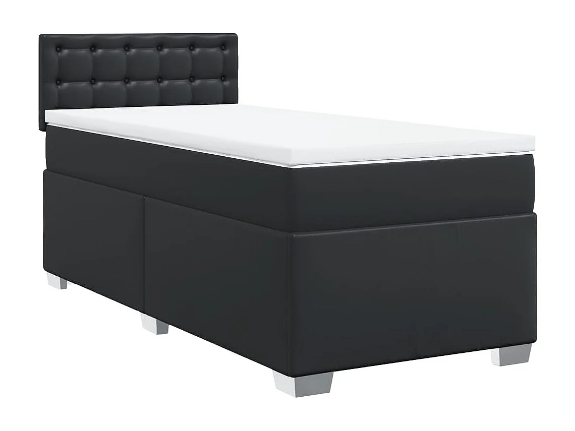 Cama box spring con colchón cuero sintético negro 80x200 cm ES548170