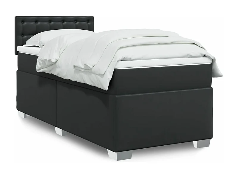 Cama box spring con colchón cuero sintético negro 80x200 cm ES548170