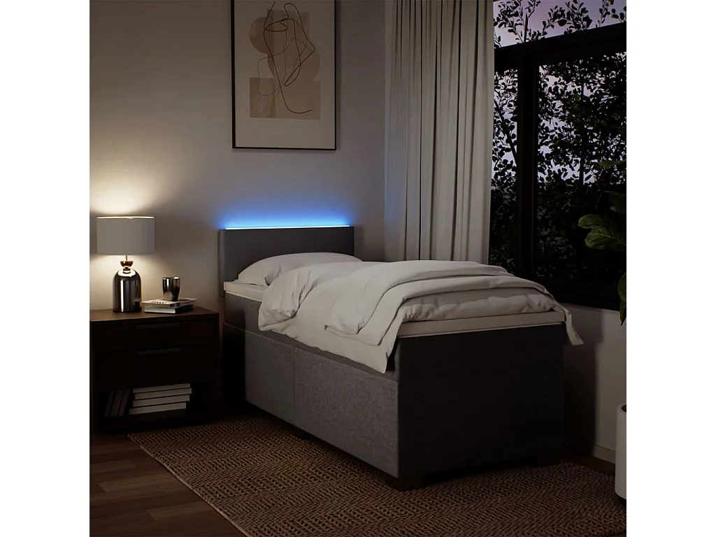 Cama box spring - 90x190 cm com molas/colchão tecido castanho-acinzentado PT670275