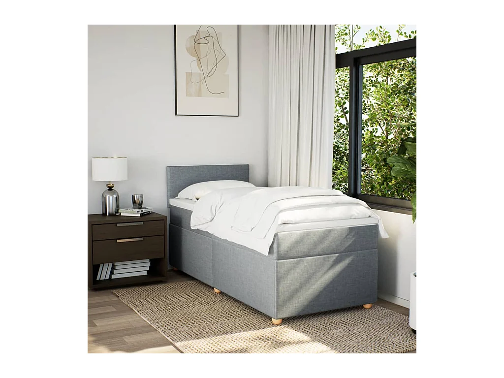 Sommier à lattes de lit et matelas Gris clair 90x190 cm Tissu FR81164