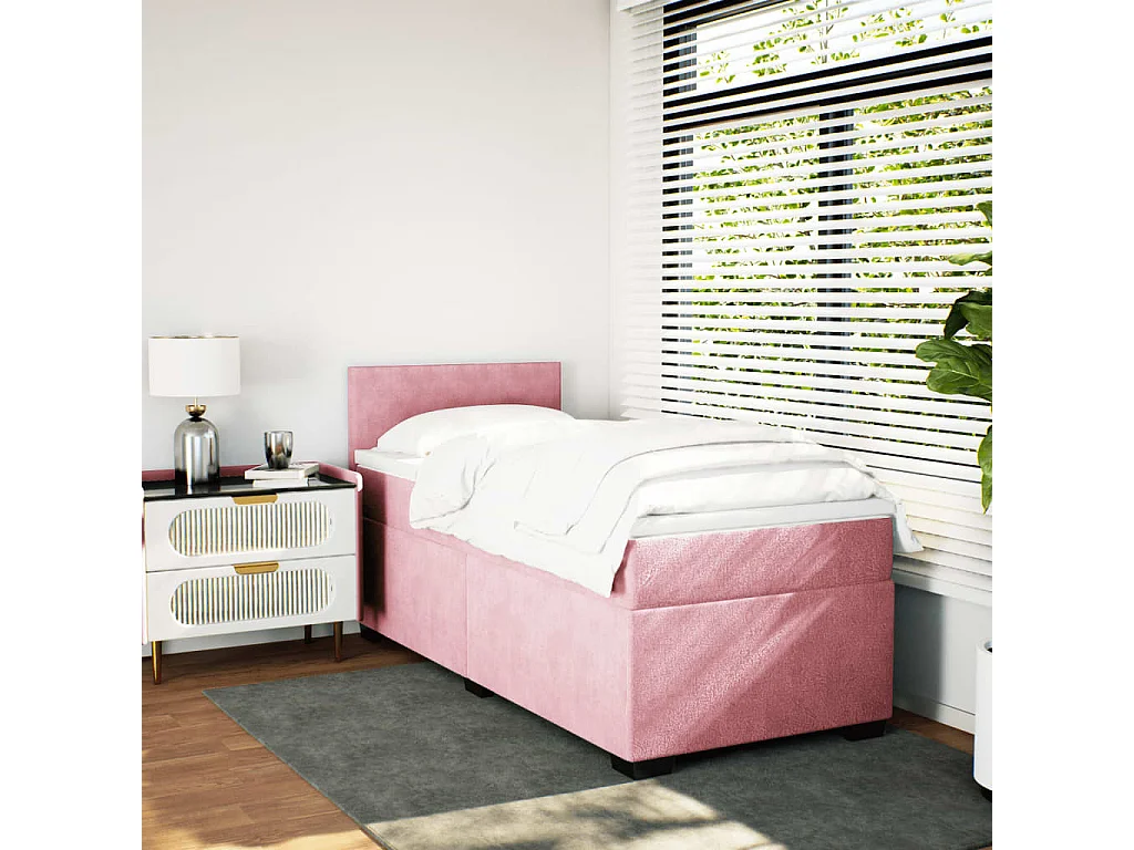 Cama box spring - 80x200 cm com molas/colchão veludo rosa PT878723