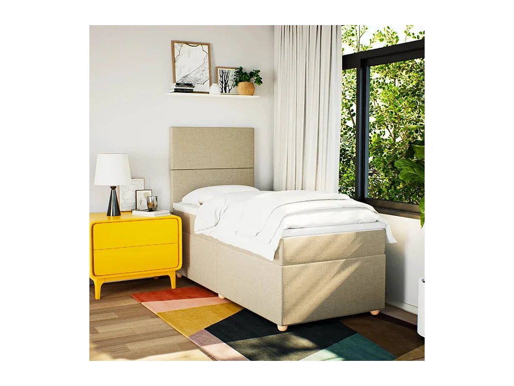Ensemble complet boxspring + matelas Crème 80x200 cm Tissu FR98230