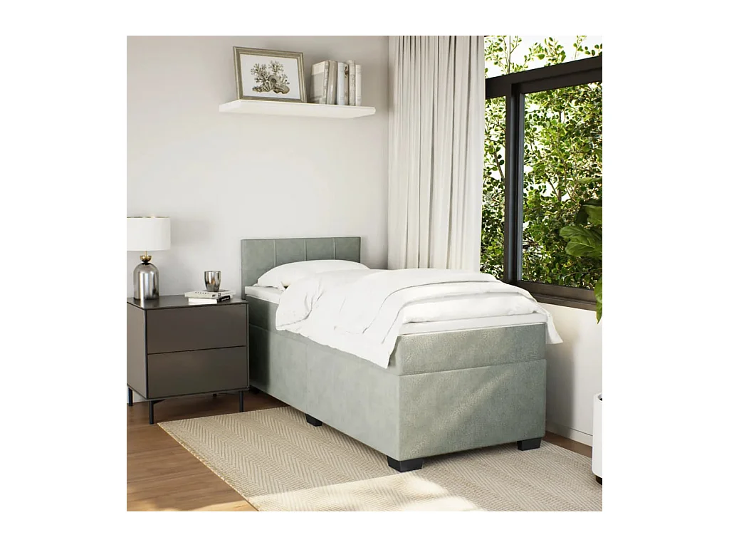 Cama box spring con colchón terciopelo gris claro 90x190 cm ES339312