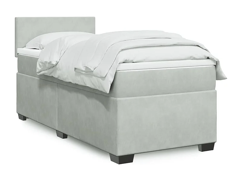 Cama box spring con colchón terciopelo gris claro 80x200 cm ES836673