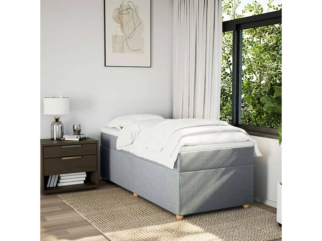 Ensemble complet boxspring + matelas gris clair 80x200 cm tissu FR65906
