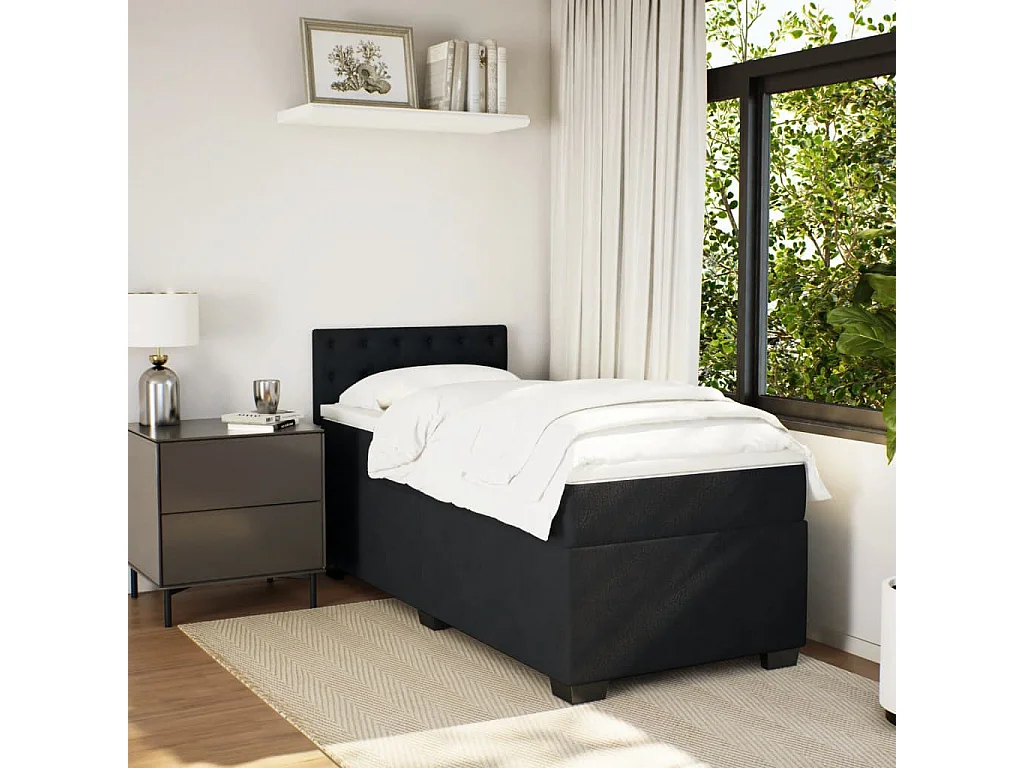 Cama box spring - 90x190 cm com molas/colchão veludo preto PT640309