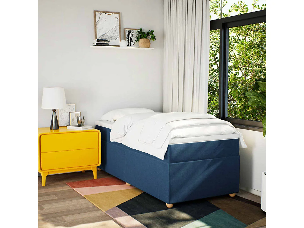 Ensemble complet boxspring + matelas Bleu 90x190 cm Tissu FR14016