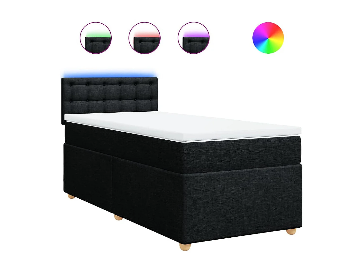 Cama box spring con colchón tela negro 80x200 cm ES650333