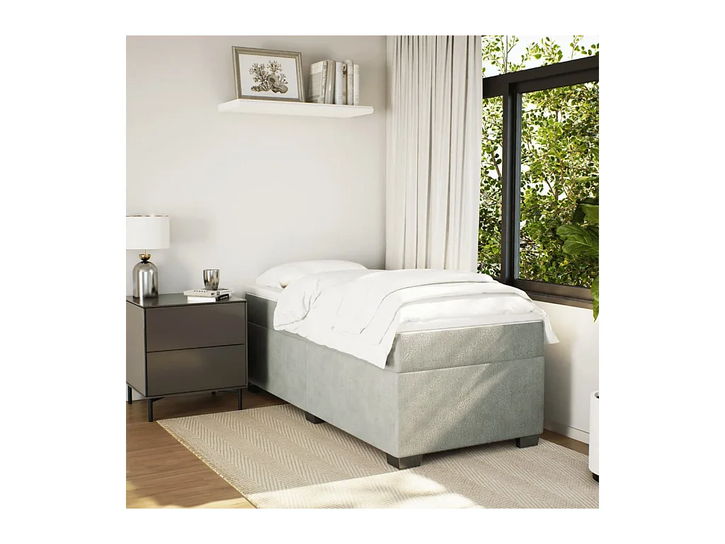 Sommier à lattes de lit et matelas Gris clair 100x200cm Velours FR23114