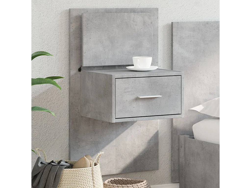 Mesa de cabeceira de parede com luzes LED cinzento cimento PT475642