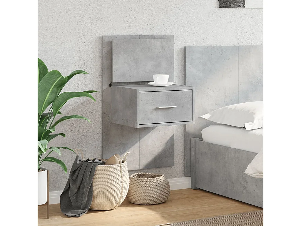 Mesa de cabeceira de parede com luzes LED cinzento cimento PT475642