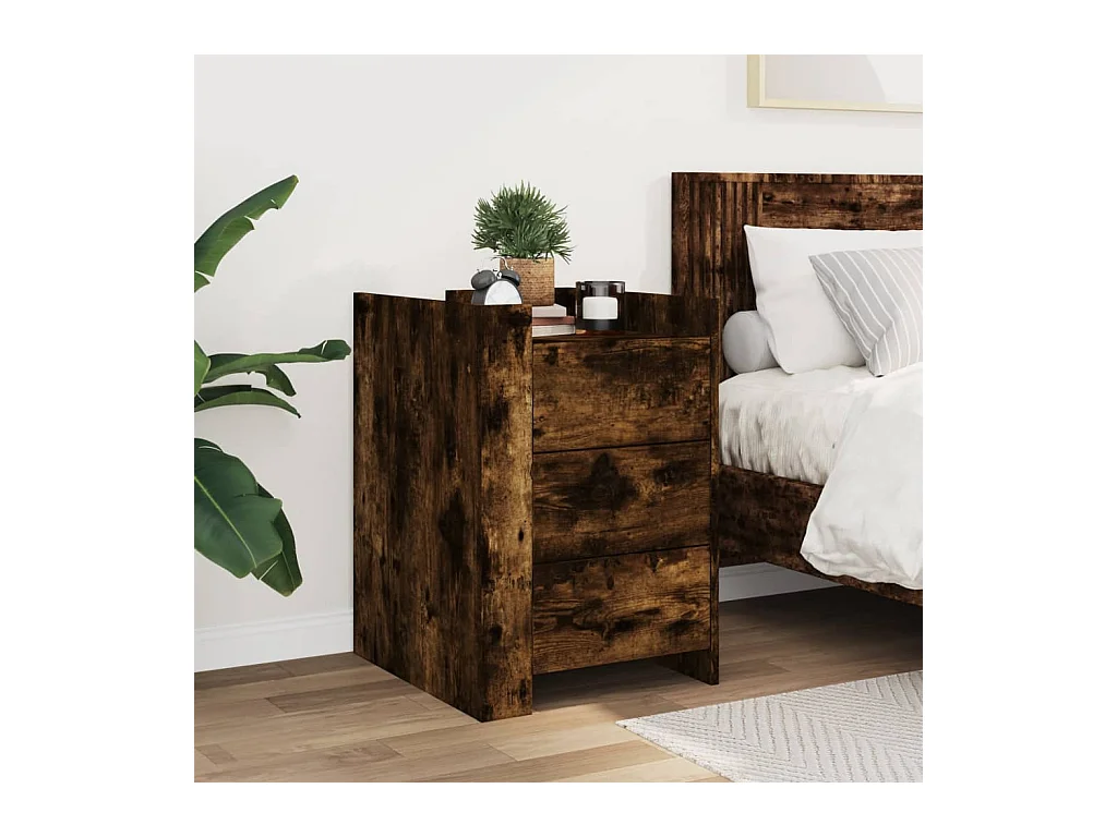 Table de chevet chêne fumé 45x50x65 cm bois d'ingénierie FR33878