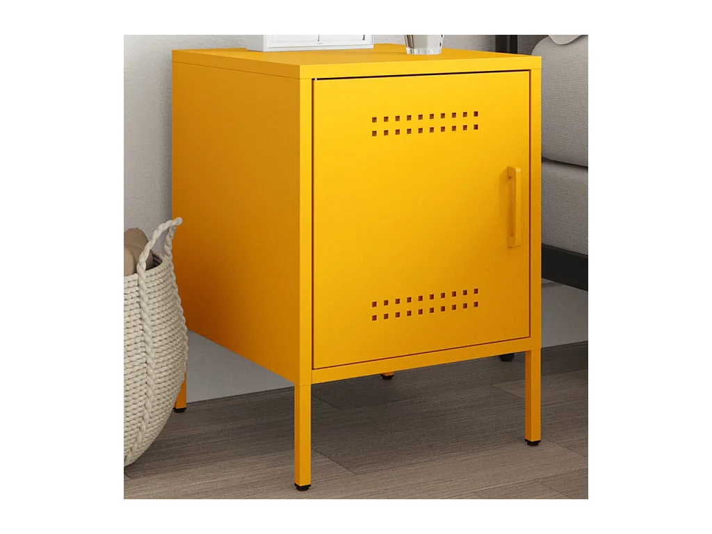 Table de chevet jaune moutarde 36x39x50,5 cm acier FR34413