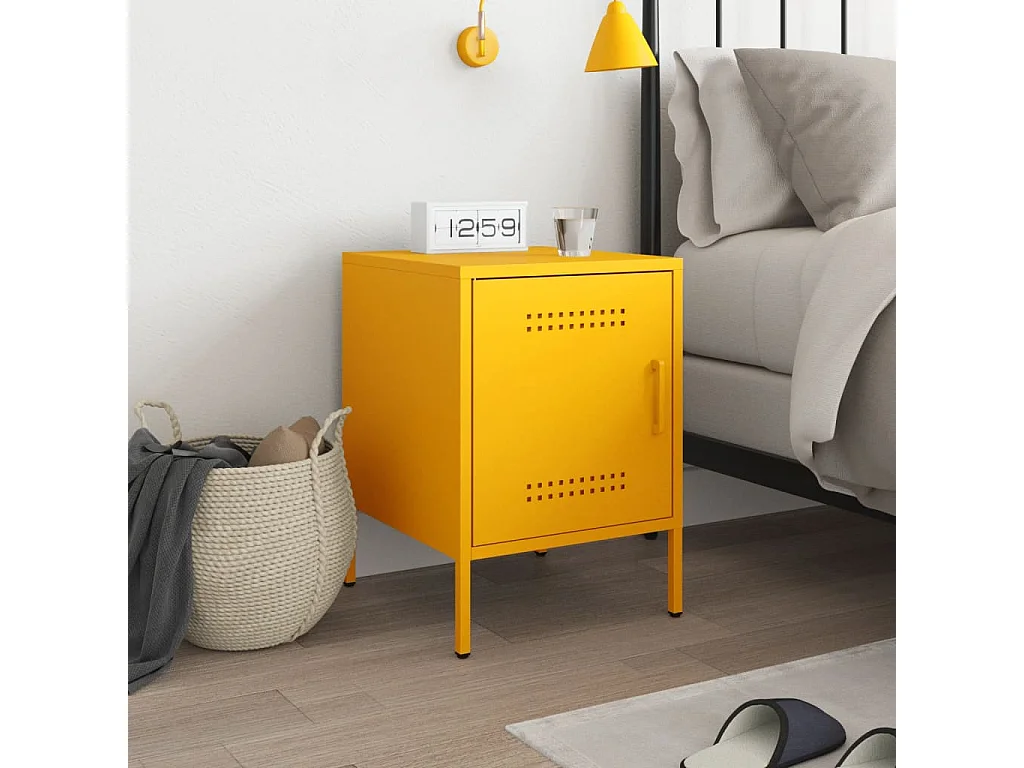 Table de chevet jaune moutarde 36x39x50,5 cm acier FR34413