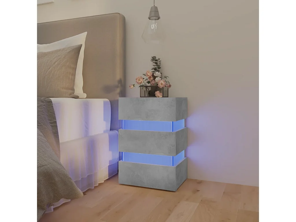 Table de chevet à LED gris béton 45x35x67 cm bois d'ingénierie FR87886
