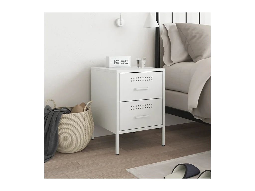 Table de chevet blanc 36x39x50,5 cm acier FR52280
