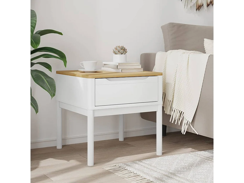 Table de chevet FLORO blanc 55x55x54 cm bois de pin massif FR78695