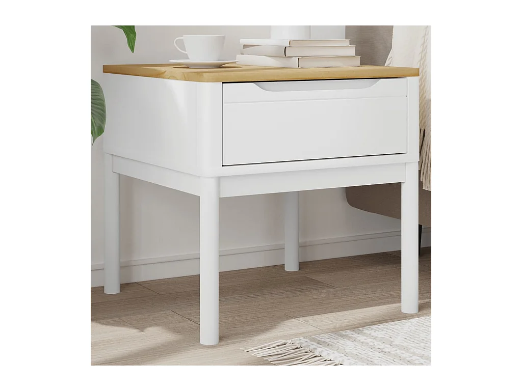 Table de chevet FLORO blanc 55x55x54 cm bois de pin massif FR78695