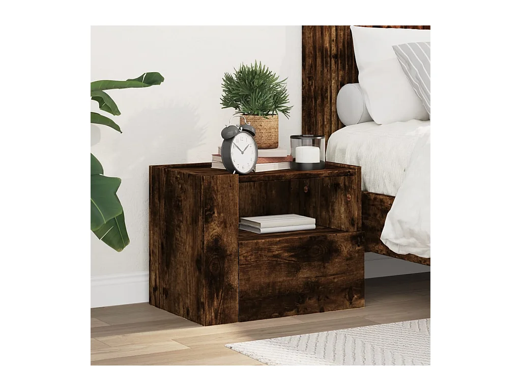 Table de chevet murale chêne fumé 45x30x35 cm FR65892