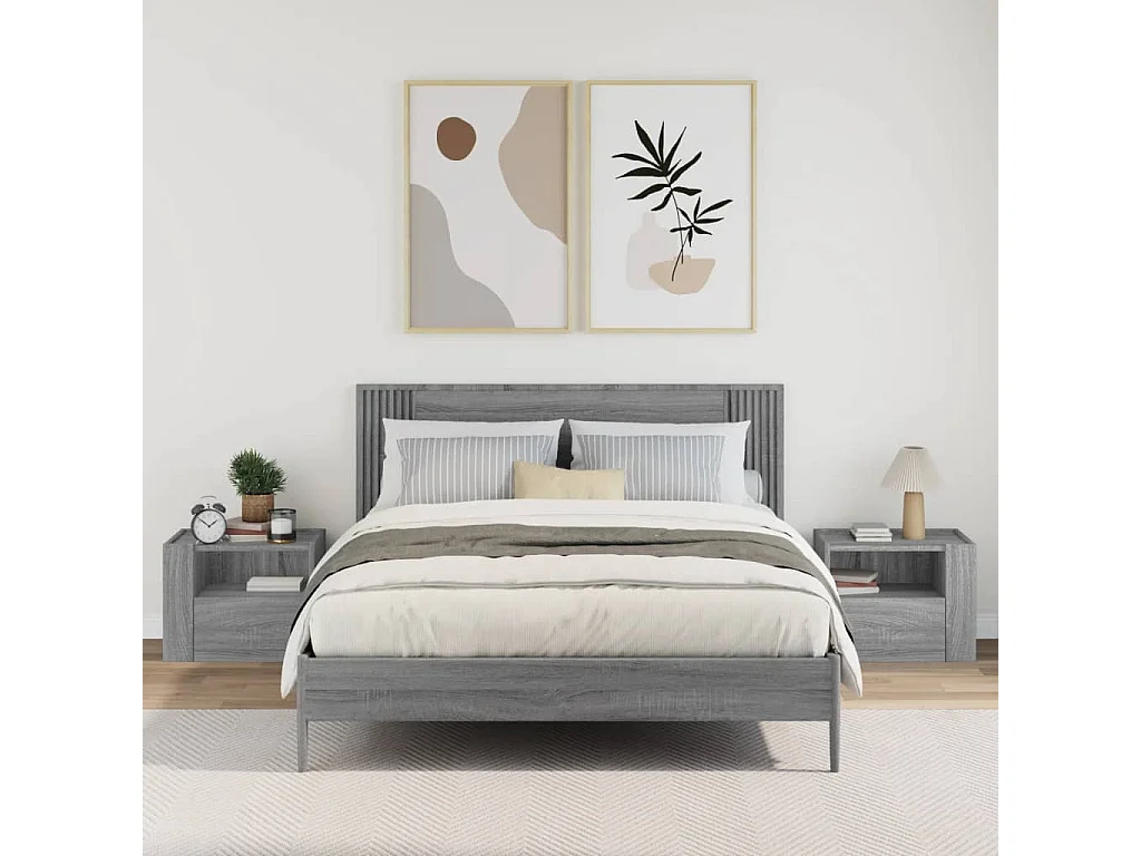 Mesitas de noche de pared 2 uds gris Sonoma 45x30x35 cm ES753973