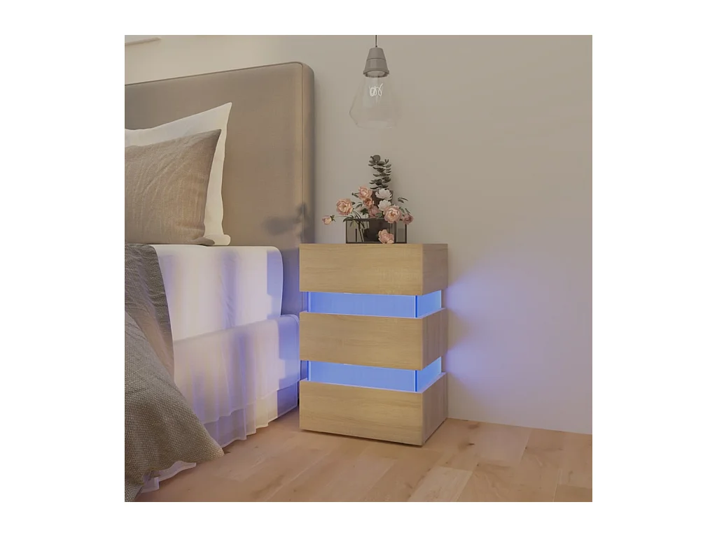 Table de chevet à LED chêne sonoma 45x35x67cm bois d'ingénierie FR63573