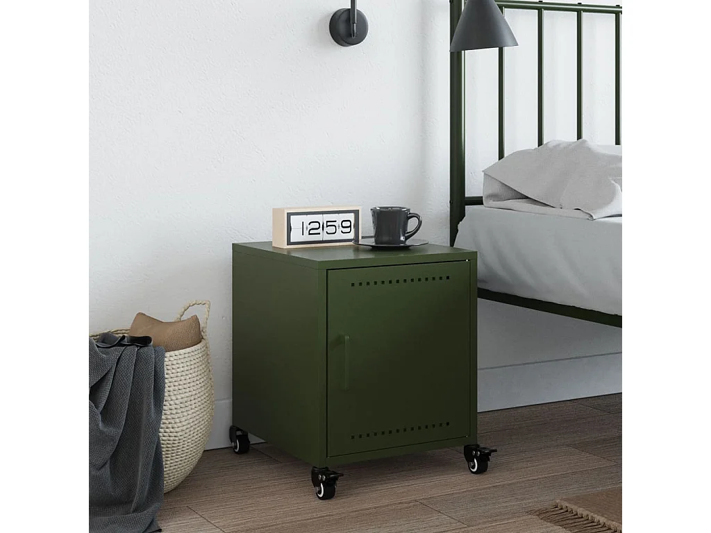 Table de chevet vert olive 36x39x43,5 cm acier FR43829