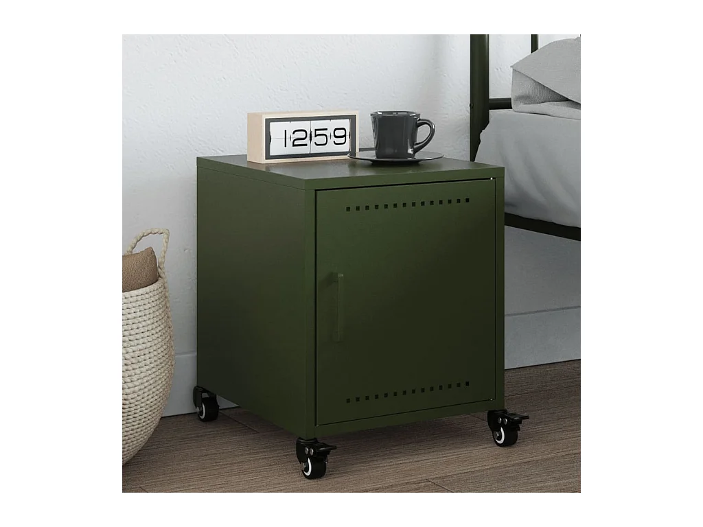 Table de chevet vert olive 36x39x43,5 cm acier FR43829