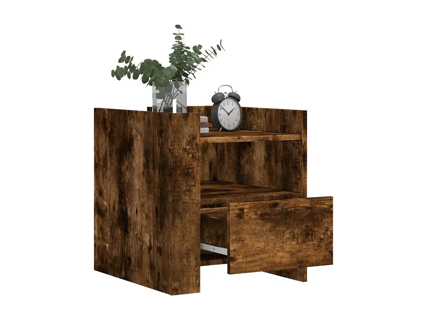 Mesita de noche madera de ingeniería roble ahumado 45x50x50 cm ES809132