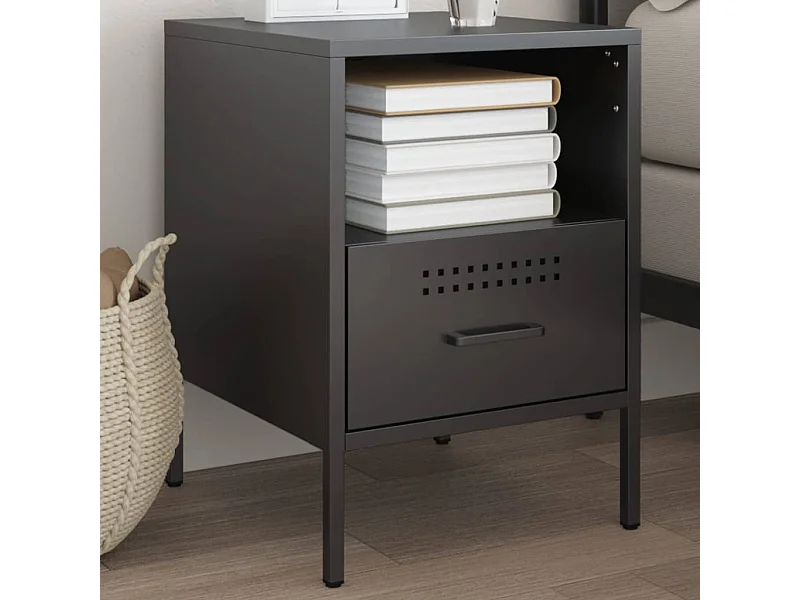 Table de chevet noir 36x39x50,5 cm acier laminé à froid FR32597