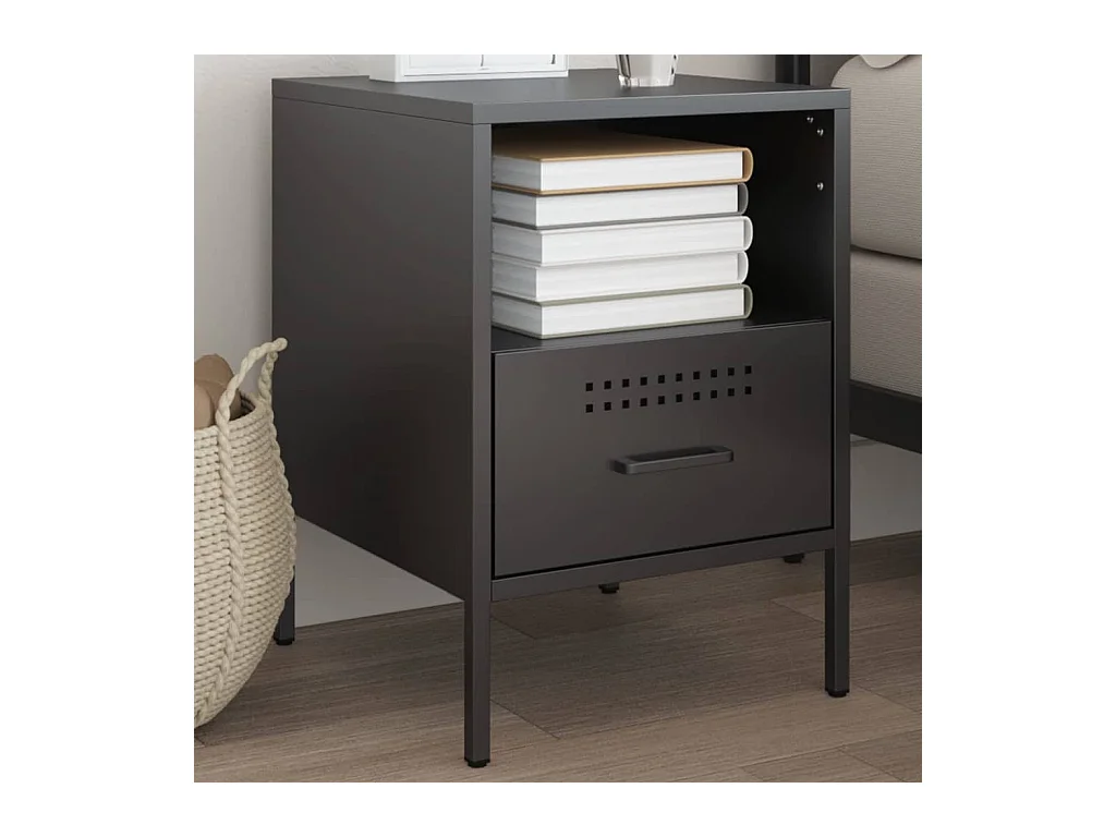 Table de chevet noir 36x39x50,5 cm acier laminé à froid FR32597