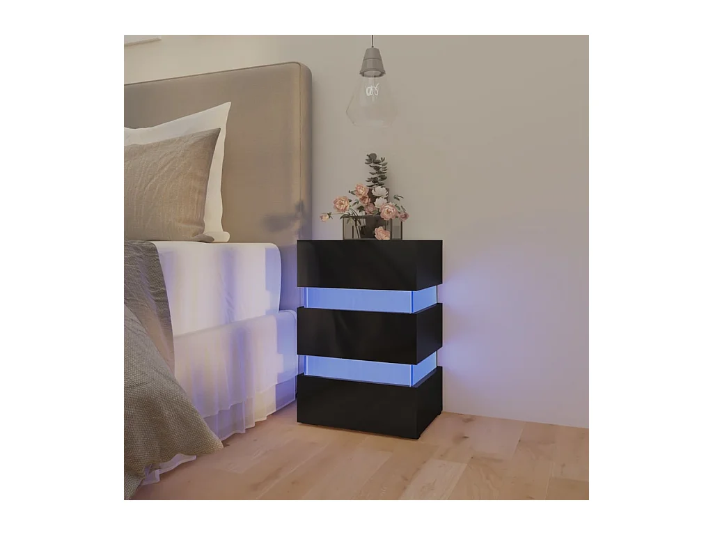 Table de chevet à LED noir brillant 45x35x67 cm bois ingénierie FR75074