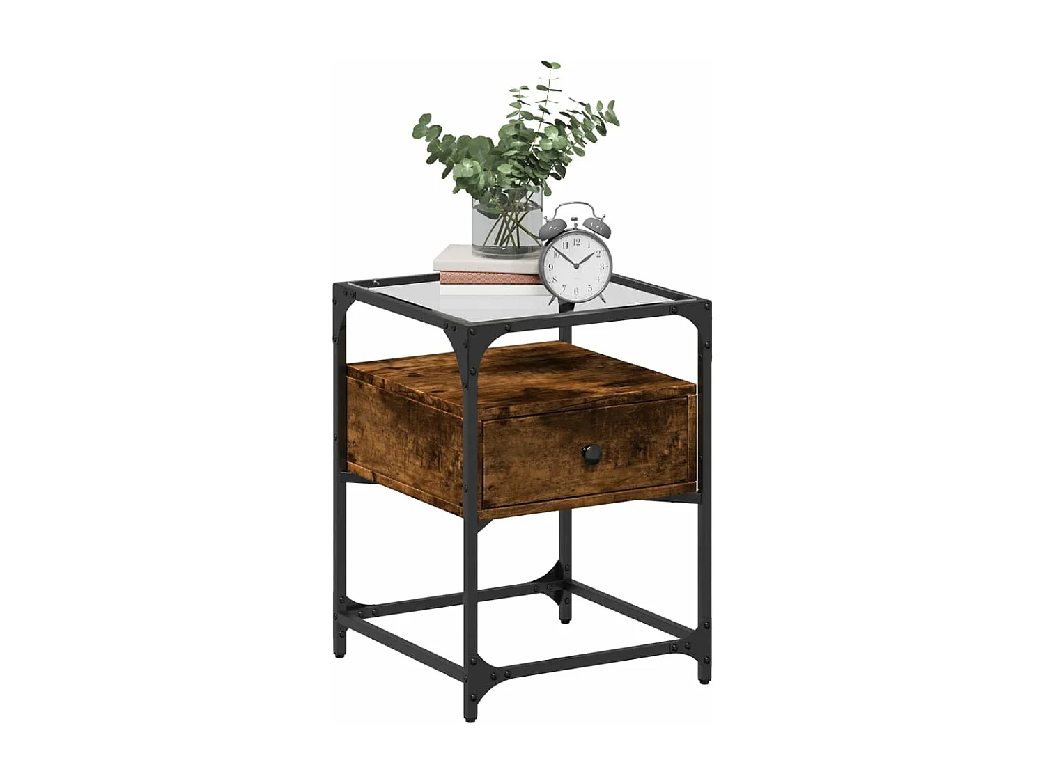 Table de chevet chêne fumé 40x40x55 cm bois d'ingénierie FR83902