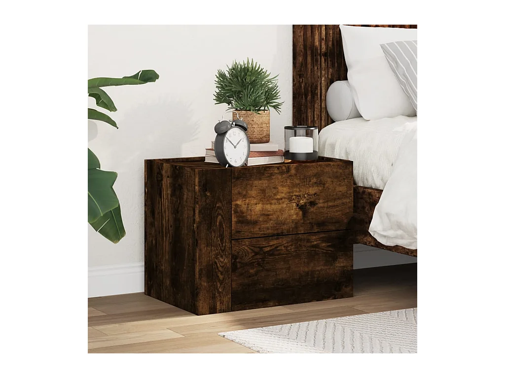 Table de chevet murale chêne fumé 45x30x35 cm FR20104