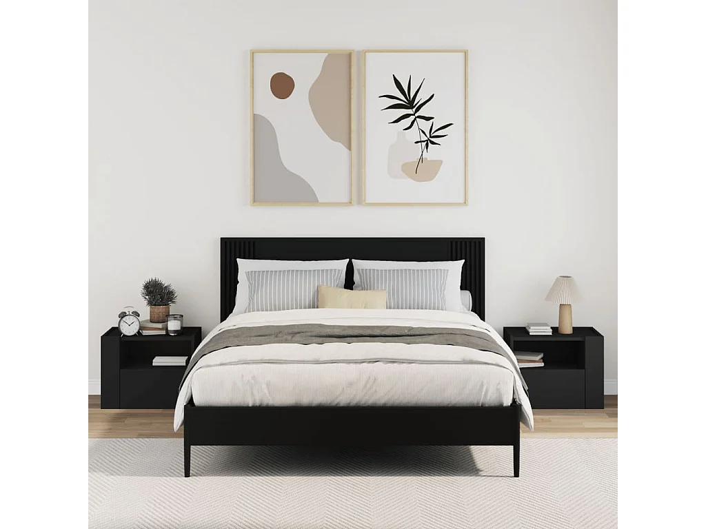 Mesitas de noche de pared 2 unidades negra 45x30x35 cm ES425279