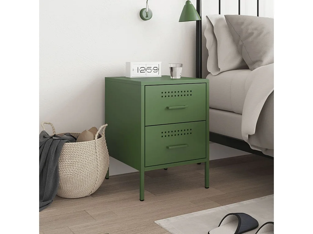 Table de chevet vert olive 36x39x50,5 cm acier FR96746