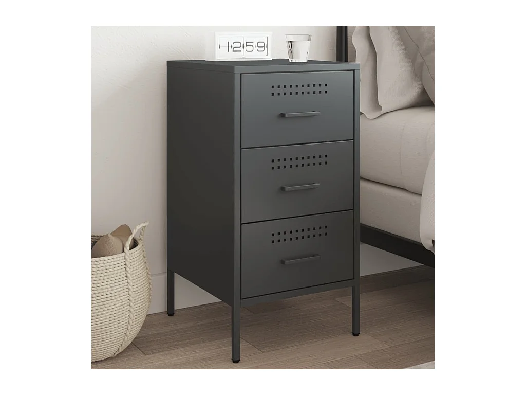 Table de chevet noir 36x39x68 cm acier laminé à froid FR11462