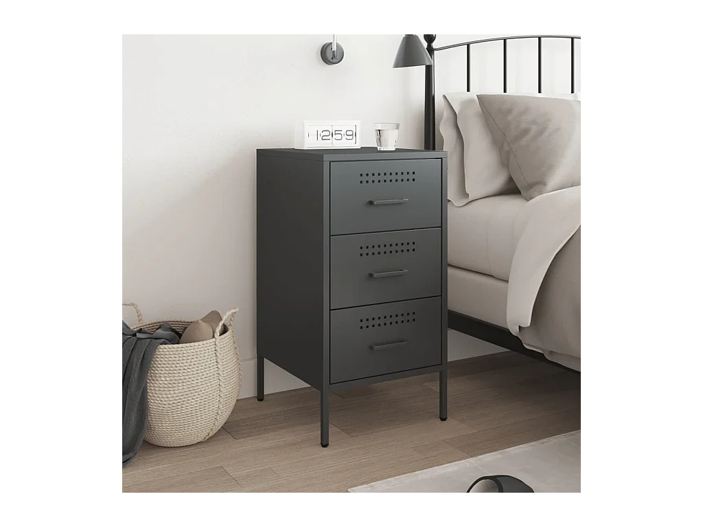 Mesita de noche acero laminado en frío negro 36x39x68 cm ES840059