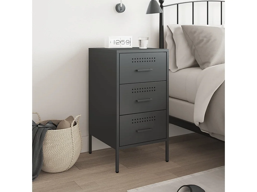 Table de chevet noir 36x39x68 cm acier laminé à froid FR11462