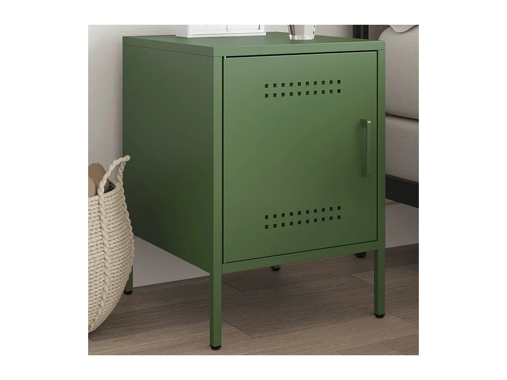 Table de chevet vert olive 36x39x50,5 cm acier FR86929