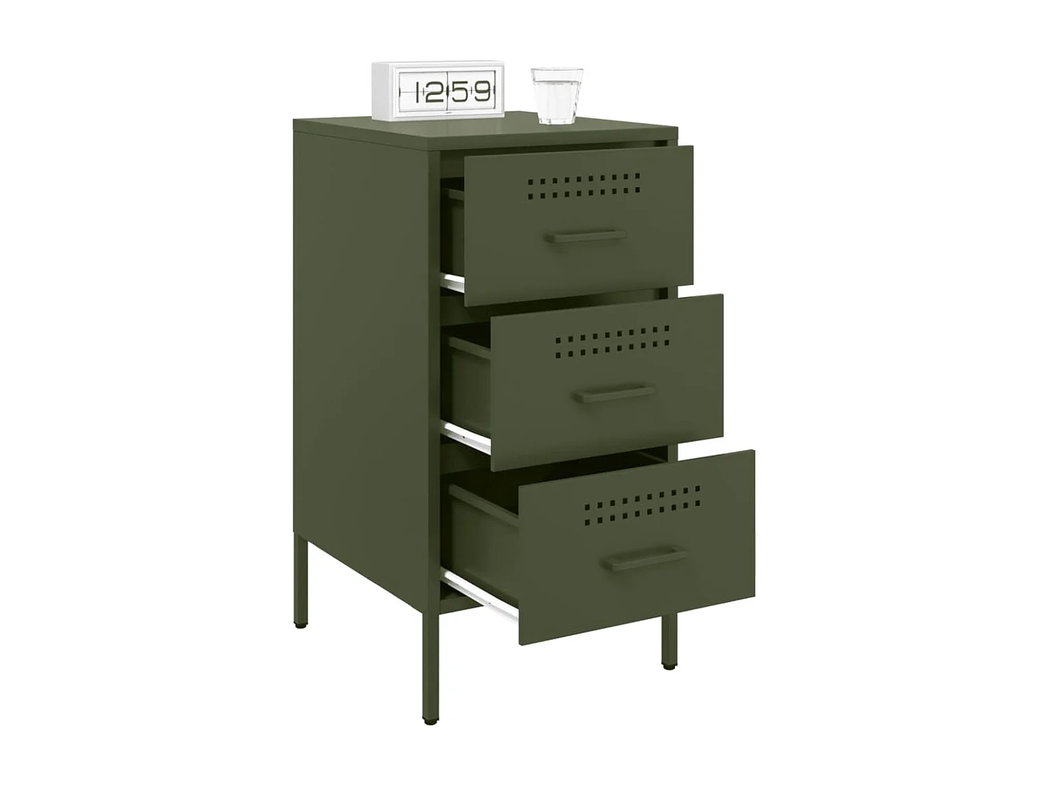 Table de chevet vert olive 36x39x68 cm acier laminé à froid FR95341