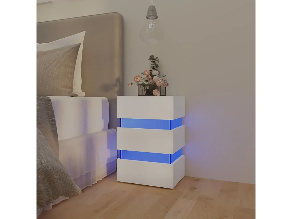 Mesita de noche luz LED madera de ingeniería blanco 45x35x67 cm ES174268